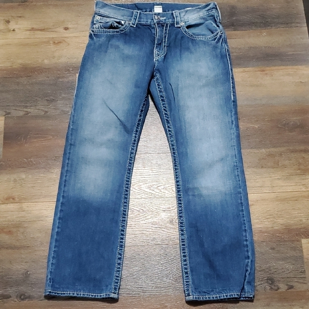 True Religion Blue Straight Leg Jeans for Effortless Style